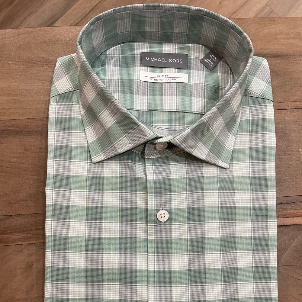 Men’s Michael Kors Pale Green Gingham Dress Shirt